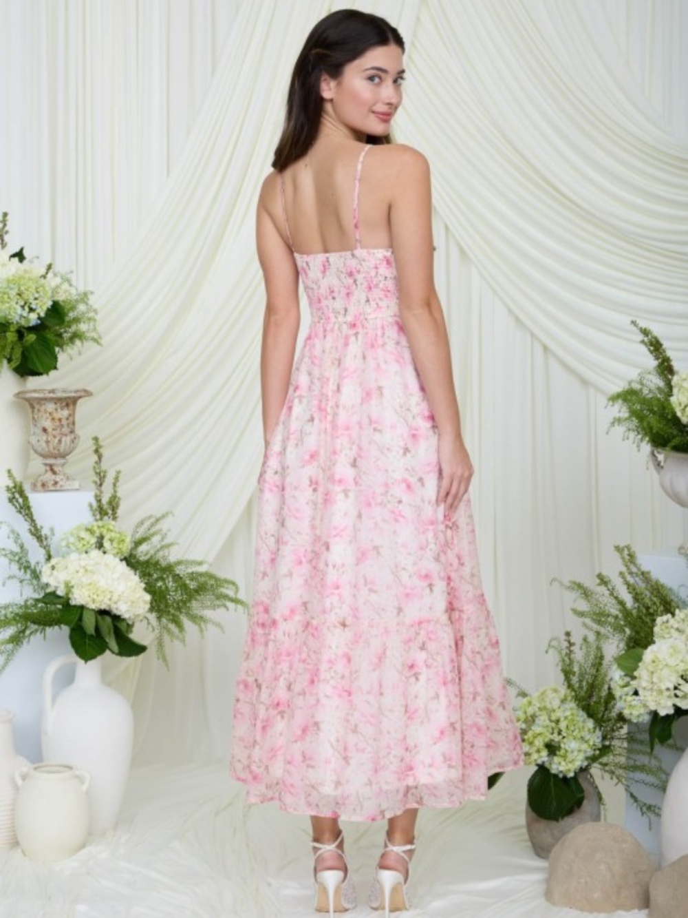 Floral Spaghetti Strap Corset Midi Dress Large - Picture 3 of 9